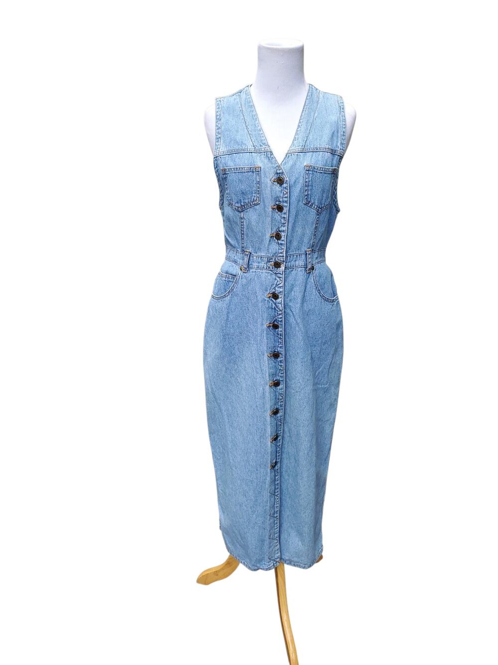 Vintage 90s y2k Grunge Prairie Denim Dress Full Button Pinafore Indie Sleaze 9